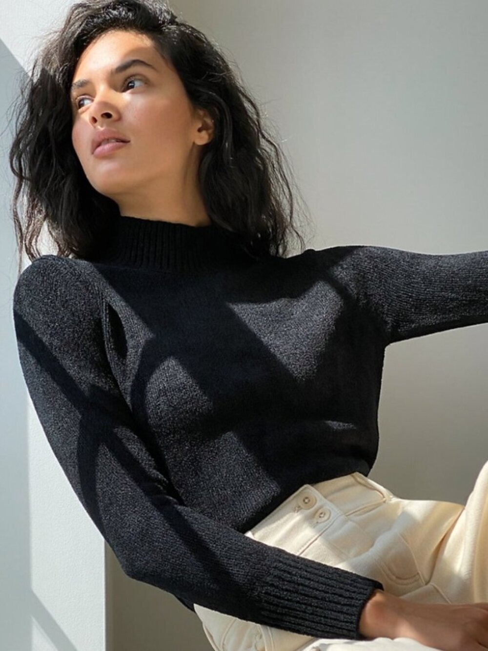 Aritzia Wilfred Corteta Chenille Mockneck Pullover Sweater Black Size Medium